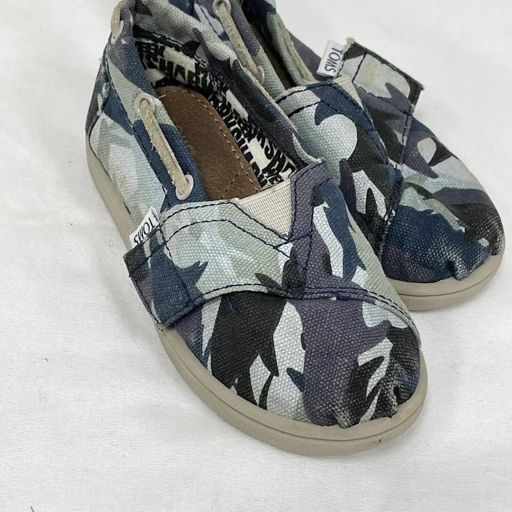 Tiny Toms Blue Camo Toddler Boy Girl Slip On Sneakers Shoes T7 7 Shark Week